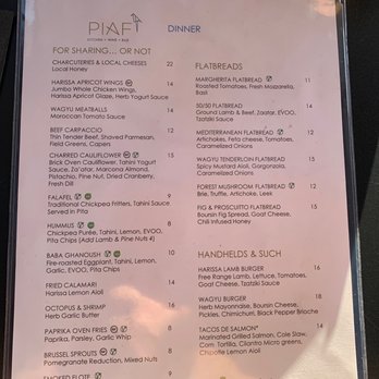 PIAF KITCHEN + WINE + BAR - Dinner, side 1 - Mediterranean Near Me - Grapevine, Texas PIAF KITCHEN + WINE + BAR - Dinner, side 1 - Mediterranean Near Me - Grapevine, Texas