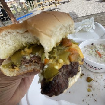 Sparkys BBQ and Espresso - 7oz Green Chile Cheeseburger - Burgers Near Me - Hatch, New Mexico Sparkys BBQ and Espresso - 7oz Green Chile Cheeseburger - Burgers Near Me - Hatch, New Mexico
