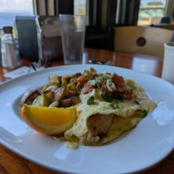 Sound View Cafe - Cajun salmon omelette, breakfast potatoes and coffee - Breakfast & Brunch Near Me - Seattle, Washington