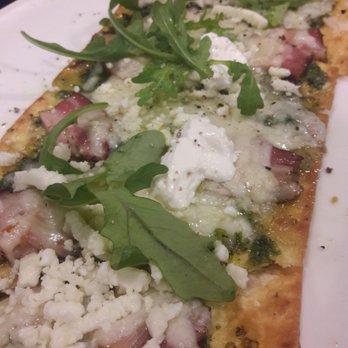 Region Kitchen and Bar - Flatbread of the day: Pesto, Buratta Cheese, Pork belly, Arugala, yumm yumm - New American Near Me - Barrington, Illinois Region Kitchen and Bar - Flatbread of the day: Pesto, Buratta Cheese, Pork belly, Arugala, yumm yumm - New American Near Me - Barrington, Illinois