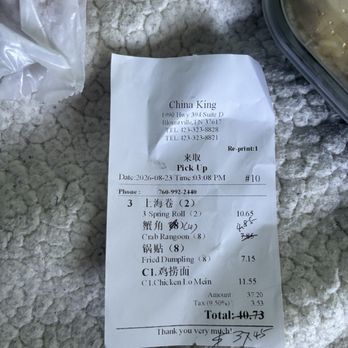 China King - receipt - Chinese Near Me - Blountville, Tennessee
