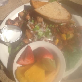 Studio One Cafe - "The Morningstar," tempeh, house potatoes and roasted veggies with fresh fruit. - Breakfast & Brunch Near Me - Eugene, Oregon