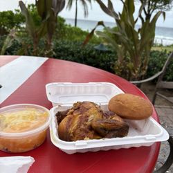 La Reine Chicken Shack - 1/2 Chicken, baked macaroni, Johnny cake