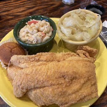 Mama J's Kitchen - 2 piece fried Catfish seafood salad and cabbage with corn muffin - Soul Food Near Me - Richmond, Virginia