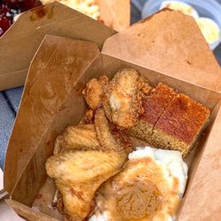 Soul Food Joint - Fried chicken platter with mashed potatoes, deviled eggs, cornbread