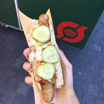 DØP - Ristet Hotdog (35kr) - Classic Danish Hotdog with ketchup, mustard & remoulade and fried onions, chopped onions, and pickles. - Hot Dogs Near Me - København K, 84