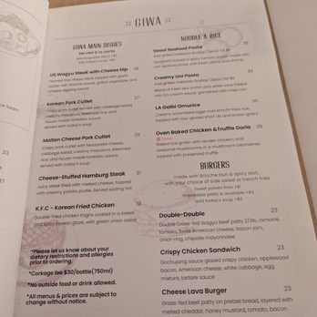 GIWA - Dinner menu - Breakfast & Brunch Near Me - Santa Clara, California