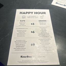 Happy Hour menu