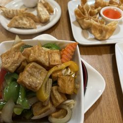 Thai Garden Restaurant - Tofu Stir Fry (#47), Crab Cheese Wonton, Fried Dumplings
