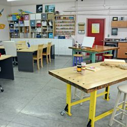The Craft Room - Lots of tables! Bright fun decor.