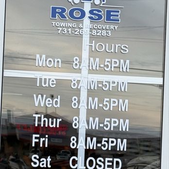 Rose Towing & Recovery - Office hours - Towing Near Me - Covington, Tennessee Rose Towing & Recovery - Office hours - Towing Near Me - Covington, Tennessee