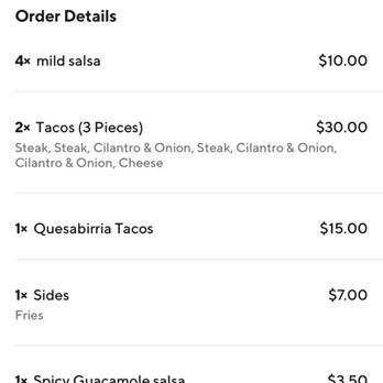 La Katrina Auténtica - Photo of my order paying for cheese which was not on any tacos. - Tacos Near Me - Chicago, Illinois
