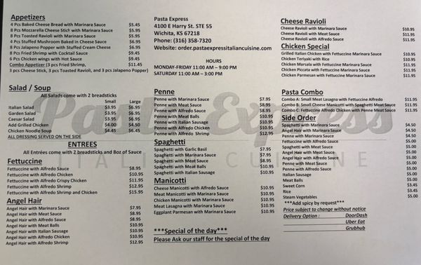 Menu photo 1 Pasta Express Wichita, KS Menu photo 1 Pasta Express Wichita, KS