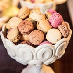 Marque Foods - French Macarons: pistachio, chocolate, lavender/apricot, raspberry, coconut/passion, coffee