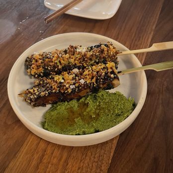 Uchibā Austin - Mushroom skewers, over sauced, bitter and overcooked - Cocktail Bars Near Me - Austin, Texas