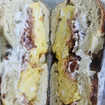 Bagel Exchange - Egg, bacon and cream cheese on a jalapeno and cheese bagel - Coffee & Tea Near Me - Alhambra, California