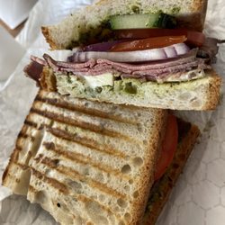 Buckies Biscotti - Now you can see the basil pesto and all the goodness in the panini