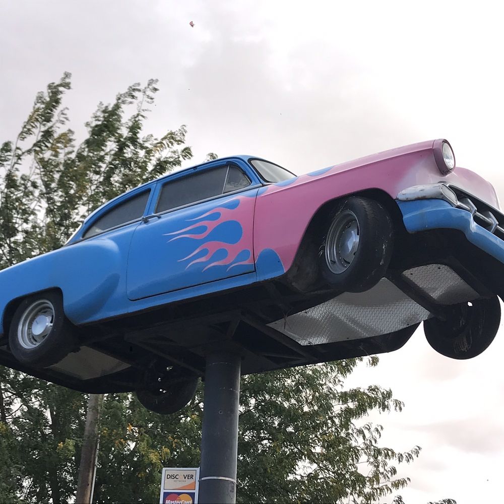 Wayback Cafe & Catering - a pink and blue car on top of a pole - Cafes Near Me - Lewiston, Idaho Wayback Cafe & Catering - a pink and blue car on top of a pole - Cafes Near Me - Lewiston, Idaho