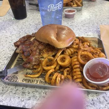 Diamond's Bistro & Gaming - Bourbon chicken with bacon and grilled onions sandwich. - American Near Me - Litchfield, Illinois Diamond's Bistro & Gaming - Bourbon chicken with bacon and grilled onions sandwich. - American Near Me - Litchfield, Illinois