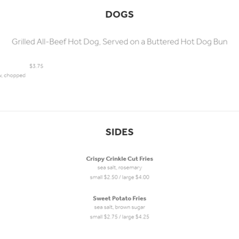 Al's Burger Shack - Website menu 2 of 3. Hot dogs and sides. - Burgers Near Me - Chapel Hill, North Carolina Al's Burger Shack - Website menu 2 of 3. Hot dogs and sides. - Burgers Near Me - Chapel Hill, North Carolina