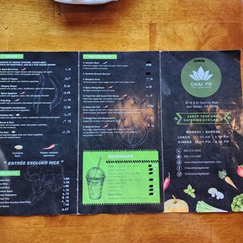Chai Yo Thai Cuisine - Menu - Thai Near Me - San Mateo, California