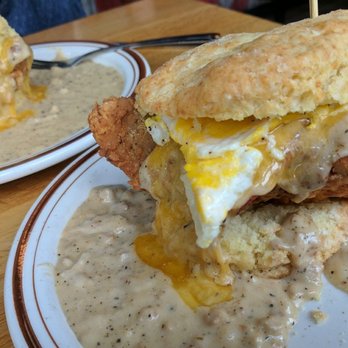 Pine State Biscuits - The Reggie and my fiance ordered the Reggie Deluxe. Best breakfast sammich evvva!The gravy, fried chicken, chez and the biscuit. Mmmmmm - Breakfast & Brunch Near Me - Portland, Oregon
