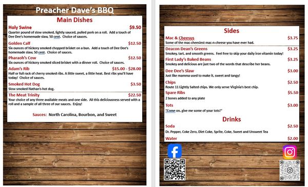 Menu photo 1 Preacher Dave’s BBQ Montross, VA