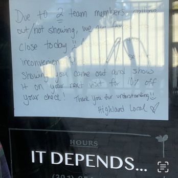 Highland Local - Closed today sign - Brewpubs Near Me - Highland, Maryland Highland Local - Closed today sign - Brewpubs Near Me - Highland, Maryland