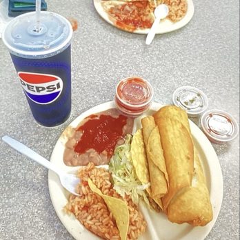 Benny's - combination plate with red chili. - Burgers Near Me - Bosque Farms, New Mexico