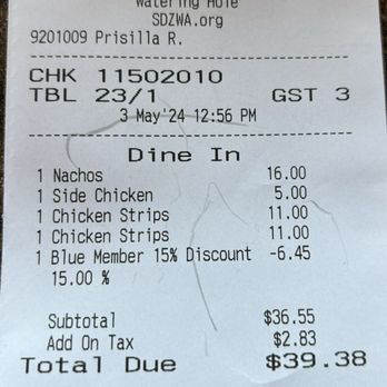 Watering Hole - Receipt - American Near Me - Escondido, California