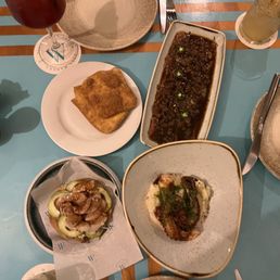 Top - Fish Carpaccio Bottom Right - Grilled Octopus Bottom Left - Scallops Tostada (Special) Top - Fish Carpaccio Bottom Right - Grilled Octopus Bottom Left - Scallops Tostada (Special)