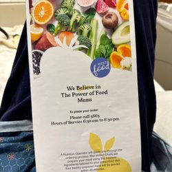 University Chicago hospital Hinsdale - First page of menu. January 2023