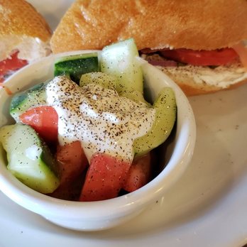 Rendezvous Cafe - Salmon on French bread with cucumber salad. Light, fresh and flavorful. - Cafes Near Me - Cumming, Georgia