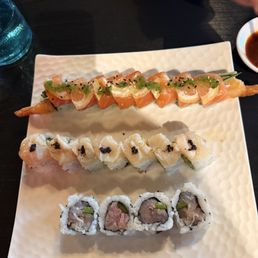 Zesty salmon tempura roll Black pearl Jalapeño Hamachi Zesty salmon tempura roll Black pearl Jalapeño Hamachi