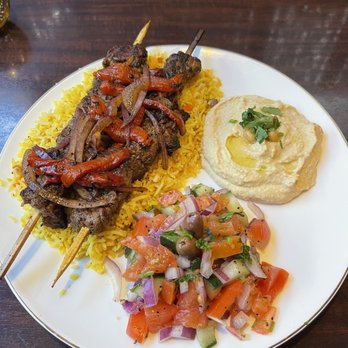 Ataj Moroccan Restaurant - Lamb Kebab with Hummus and Moroccan Salad - Moroccan Near Me - Kissimmee, Florida Ataj Moroccan Restaurant - Lamb Kebab with Hummus and Moroccan Salad - Moroccan Near Me - Kissimmee, Florida