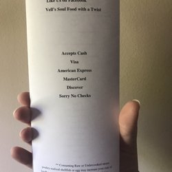 Vell's Soul Food with a Twist - Vell's menu