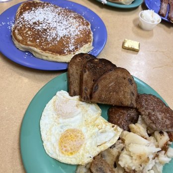 Real Food Cafe - Eggs over medium, fantastic sausage patties, great home fries, and fresh raisin toast. As usual my pancake for the middle of the table. - Breakfast & Brunch Near Me - Grand Rapids, Michigan Real Food Cafe - Eggs over medium, fantastic sausage patties, great home fries, and fresh raisin toast. As usual my pancake for the middle of the table. - Breakfast & Brunch Near Me - Grand Rapids, Michigan