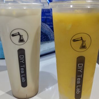 DIY Tea Lab - Brown sugar milk (note light color) and mango smoothie with lychee jelly. - Bubble Tea Near Me - Kirkland, Washington