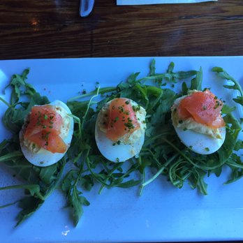 Nick's Cove - Deviled duck eggs with smoked salmon - Seafood Near Me - Marshall, California Nick's Cove - Deviled duck eggs with smoked salmon - Seafood Near Me - Marshall, California