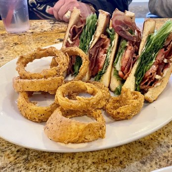 6 Klicks Cafe - Double decker BLT with onion rings - Cafes Near Me - Helotes, Texas 6 Klicks Cafe - Double decker BLT with onion rings - Cafes Near Me - Helotes, Texas