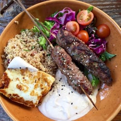 The Shack Monterey - Lamb Kofta, salad, cinnamon yoghurt, & a side of halloumi