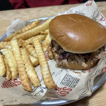 Sonny's BBQ - Pulled pork on a bun /w Crinkle-Cut Fries - Barbeque Near Me - Jacksonville, Florida Sonny's BBQ - Pulled pork on a bun /w Crinkle-Cut Fries - Barbeque Near Me - Jacksonville, Florida