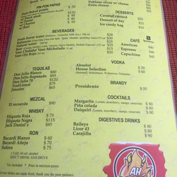Ah Carbon! - Menu - Mexican Near Me - Playa del Carmen, ROO
