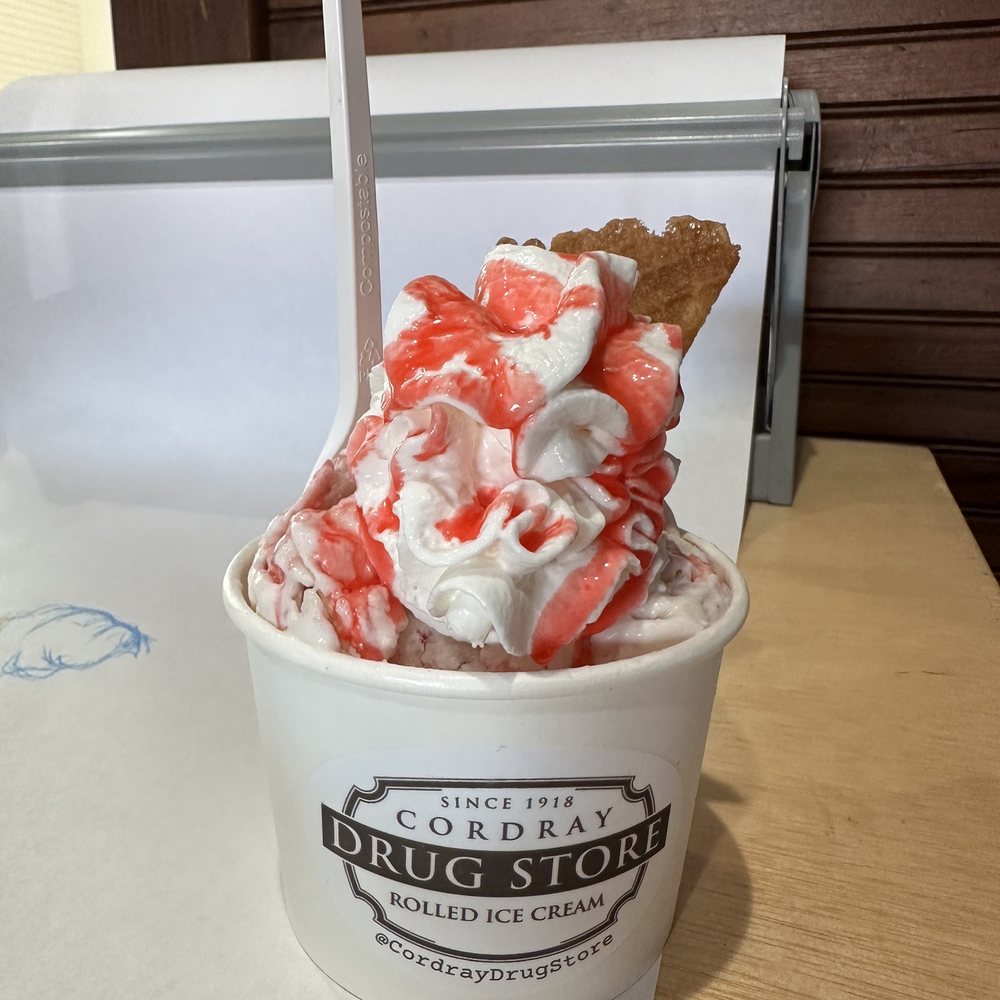 Cordray Drug Store - Strawberries and cream rolled ice cream. - Ice Cream & Frozen Yogurt Near Me - Galveston, Texas
