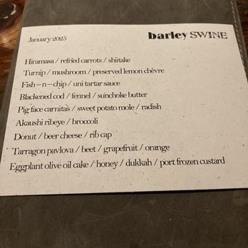 Barley Swine - January 2025 Tasting Menu - New American Near Me - Austin, Texas