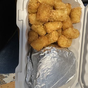 The Purple Pig - Pulled pork sandwich with generous side of tots. - Southern Near Me - Marlborough, Massachusetts