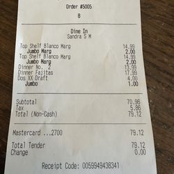 Miguelitos Mexican Restaurant - Receipt for lunch on a Wednesday.. 2 people
