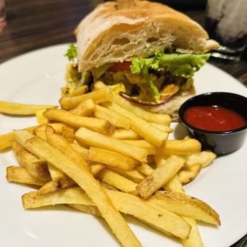 Luke's On Front - Chicken Walnut Sandwich with upgraded Truffle Fries - New American Near Me - Temecula, California Luke's On Front - Chicken Walnut Sandwich with upgraded Truffle Fries - New American Near Me - Temecula, California