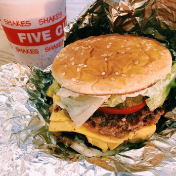 Five Guys - Double bacon cheeseburger with mayo, grilled shrooms + onions, pickles, lettuce, tomato, onion & strawberry shake! - Burgers Near Me - Las Vegas, Nevada