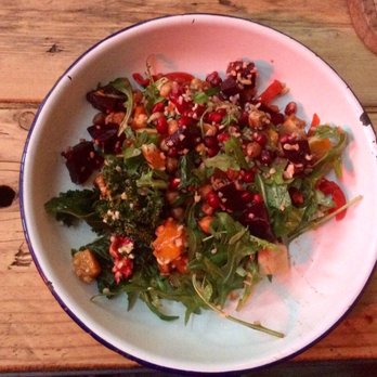 Hubbox - Super Hub Salad £8.95. tabbouleh, marinated chickpeas, kale, roasted butternut squash & beetroot, fattoush, pomegranate & pumpkin seeds - Burgers Near Me - Truro, CON